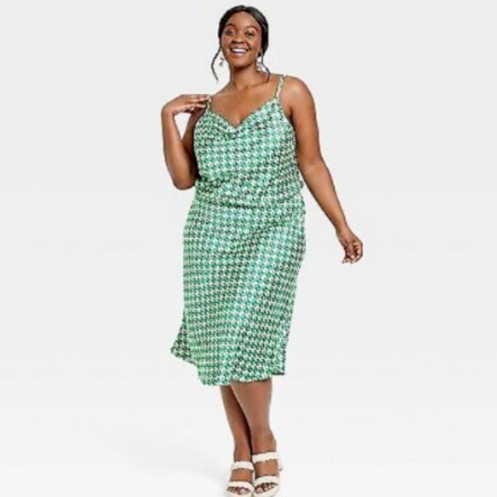 Ava & Viv Maxi Slip Dress Adjustable Straps Scoop Neck S:1X Green Cream